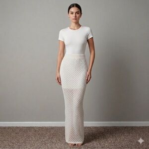 Olive & Oak Crochet Maxi Skirt Ivory Boho Lined Summer Beachy Mercore Women’s
